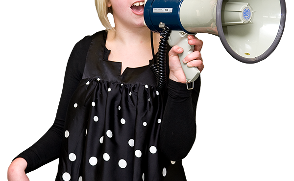 Picture of woman holding a Megaphone and talking