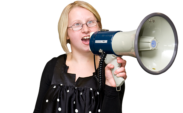 Picture of woman holding a Megaphone and talking