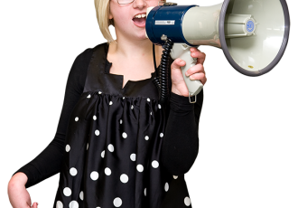 Picture of woman holding a Megaphone and talking